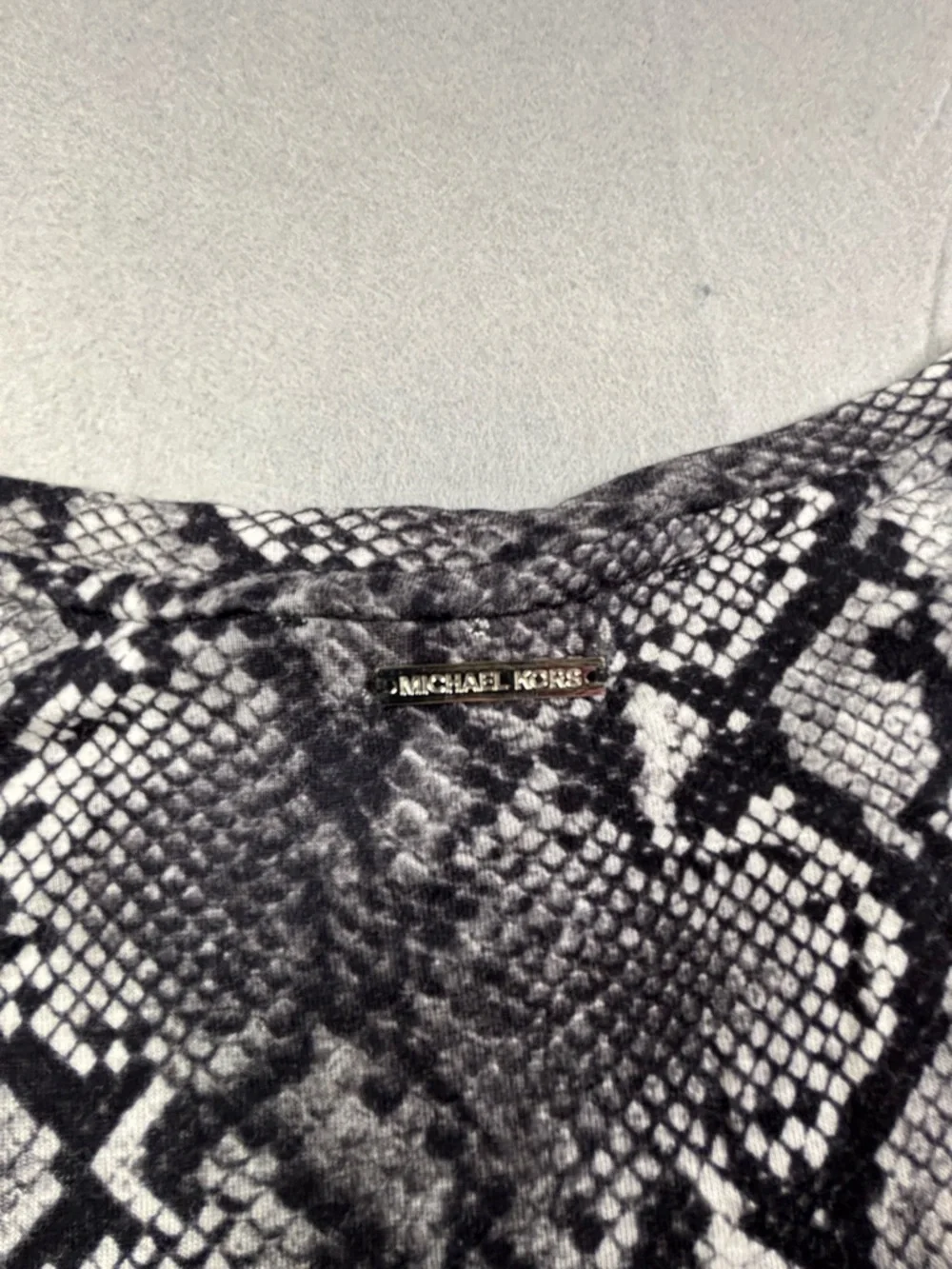 Michael Kors Black and‎ Gray Snake-Print Short Sleeve Tee